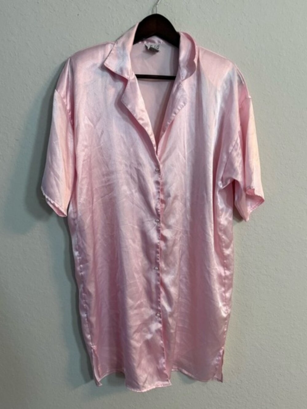 Sedú Pink Satin Button-Up Short Sleeve NightShirt